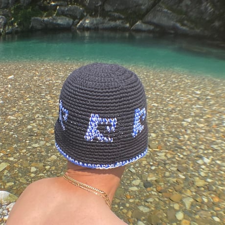 Knitting Hat <Black x Blue x White>