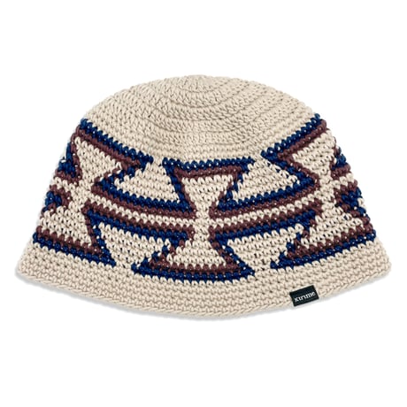 Ortega Knitting Hat  (White Beige x Navy x Brown)