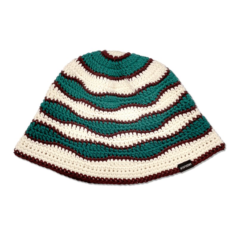 Wave Knitting Hat <Brown x Alpine Green x Off W