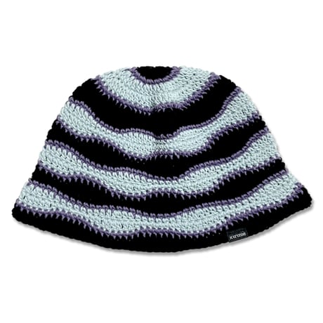 Wave Knitting Hat <Black x Purple x Baby Blue>