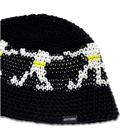 Circle Knitting Hat <Black x White x Neon Yellow>