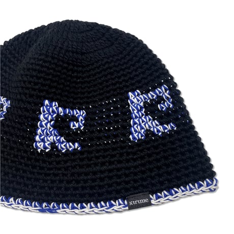 Knitting Hat <Black x Blue x White>