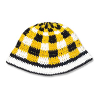 Plaid Knitting Hat <Sanfran Yellow x Navy x White>