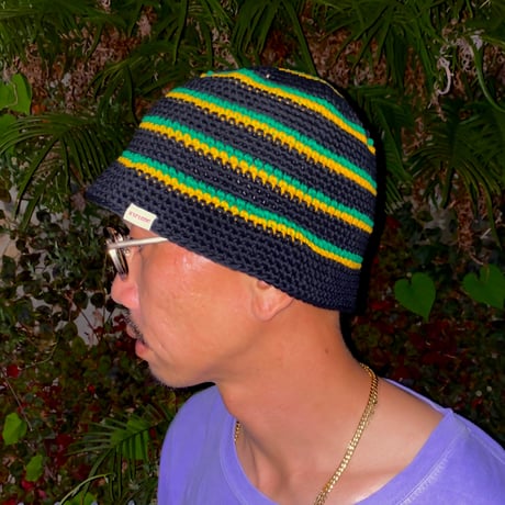 Knitting Hat (Black x Green x Yellow)