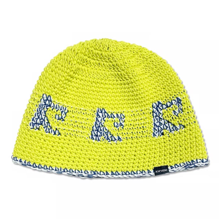 Knitting Hat <Neon Yellow x White x Blue> | Kirime