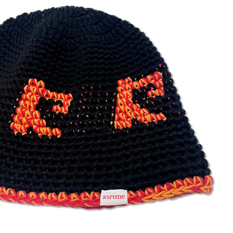 Knitting Hat <Black x Red x Orange>