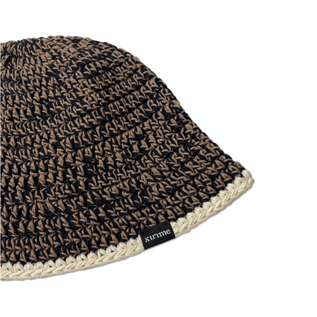 Knitting Hat <Off White x Brown x Black>