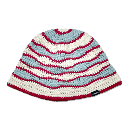 Wave Knitting Hat <Red x Powder Blue x Off White>