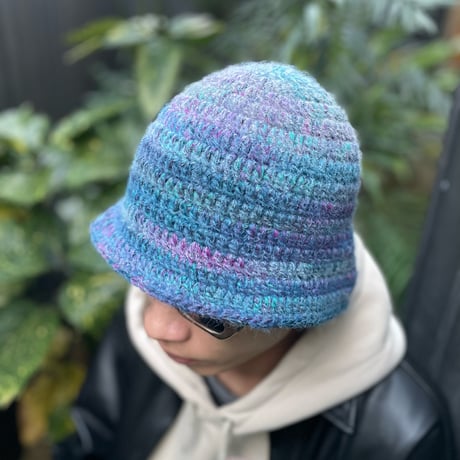 Knitting Hat <Sea Green x Purple x Blue>