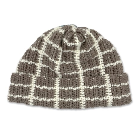 Plaid Knitting Beanie (Alpine Green x Moca x White)