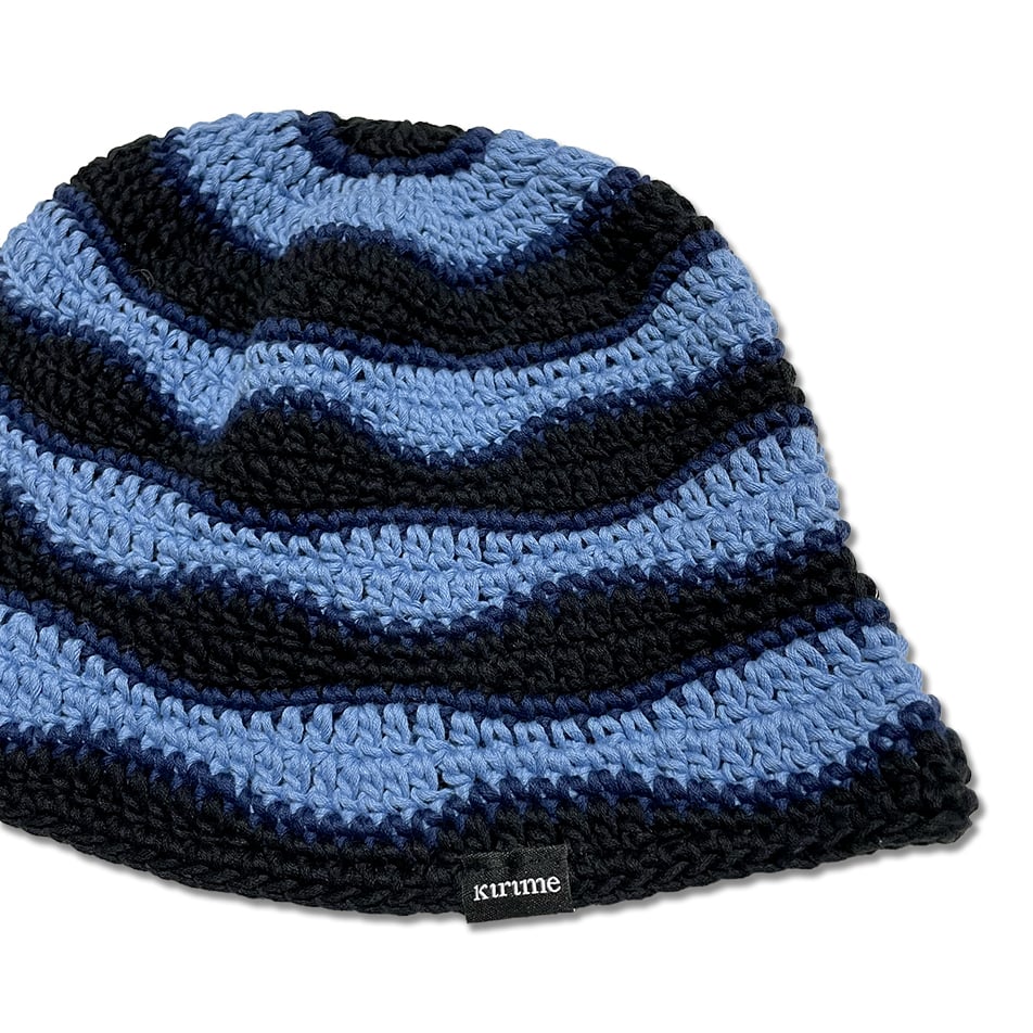 Wave Knitting Hat <Black x Navy x Smokey Blue>