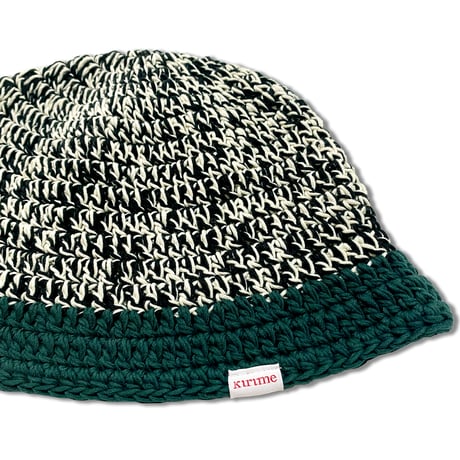 Knitting Hat <Green x White x Black>