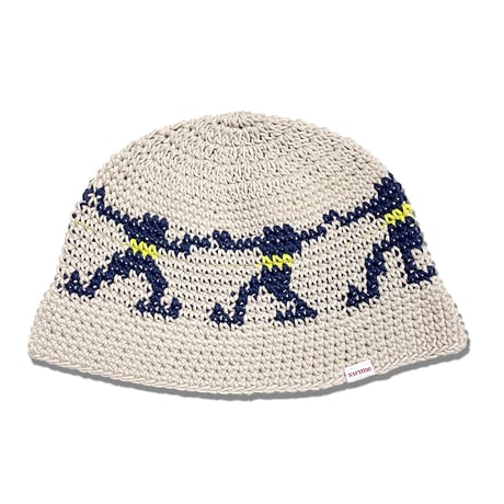 Circle Knitting Hat <and Beige x Navy x N.Yellow>