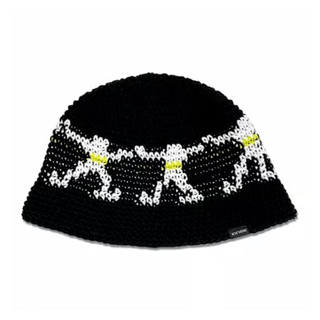 Circle Knitting Hat <Black x White x Neon Yellow>