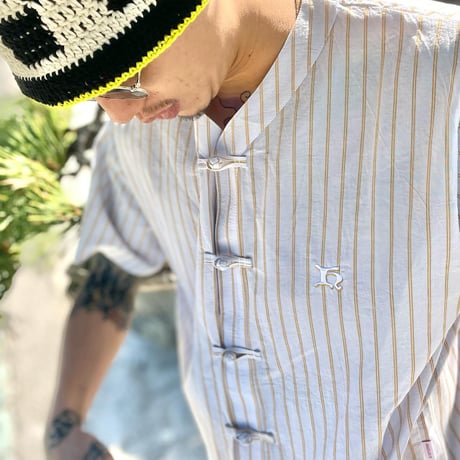 China Button Base Ball Shirt <Mustard x Sax>