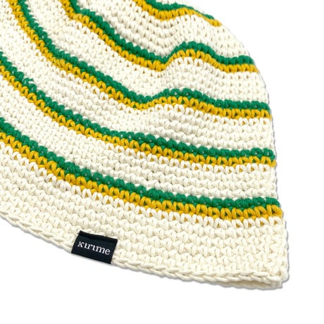 Knitting Hat (Off White x Green x Yellow)