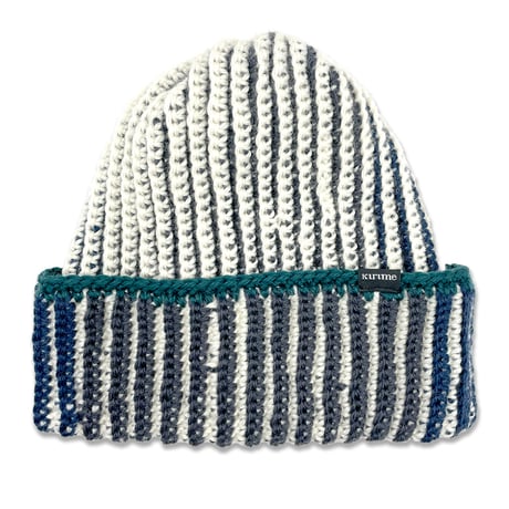 Knitting Beanie (White x Navy x Dark Gray)