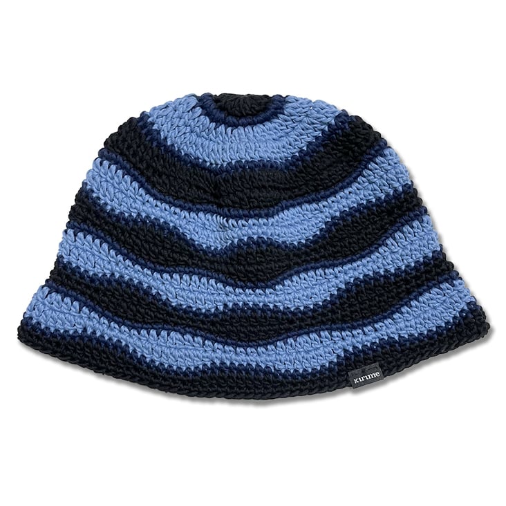 Wave Knitting Hat <Black x Navy x Smokey Blue>