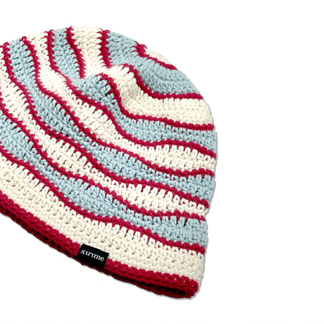 Wave Knitting Hat <Red x Powder Blue x Off White>