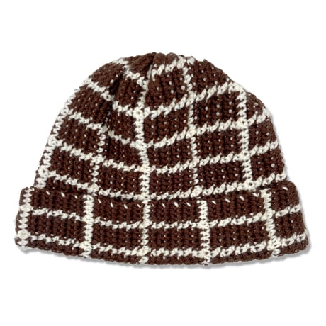 Plaid Knitting Beanie (Black x Dark Brown x White)