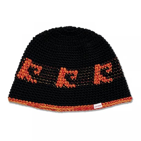 Knitting Hat <Black x Red x Orange>