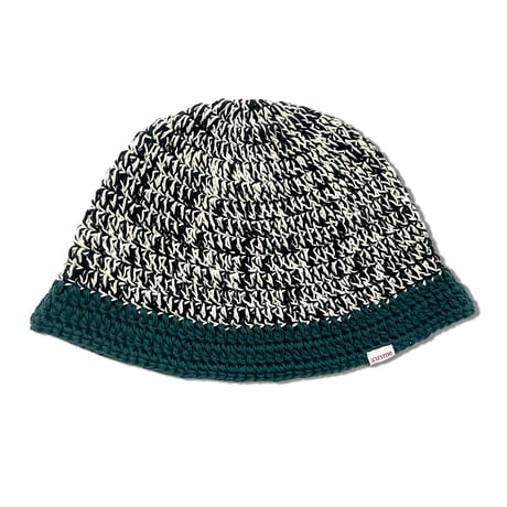 Knitting Hat <Green x White x Black>