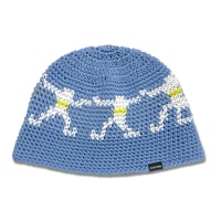 Circle Knitting Hat <mokey Blue x White x Neon Yellow>