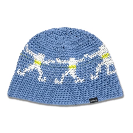Circle Knitting Hat <mokey Blue x White x Neon Yellow>