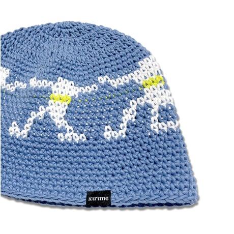 Circle Knitting Hat <mokey Blue x White x Neon Yellow>