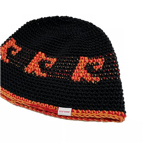 Knitting Hat <Black x Red x Orange>