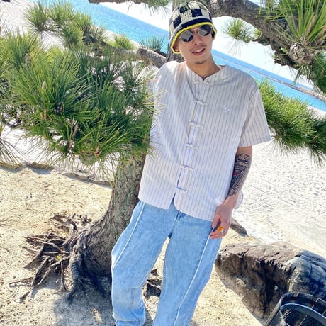 China Button Base Ball Shirt <Mustard x Sax>