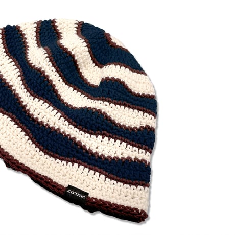 Wave Knitting Hat <Brown x Navy x Off White>