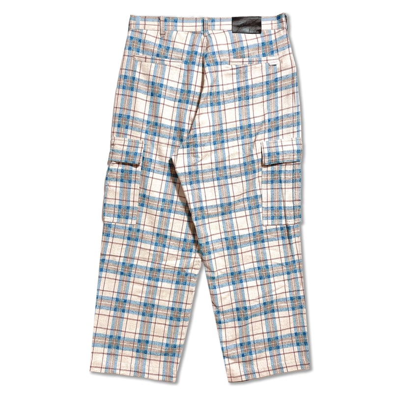 Plaid Cargo Pants <Beige x Blue> | Kirime 