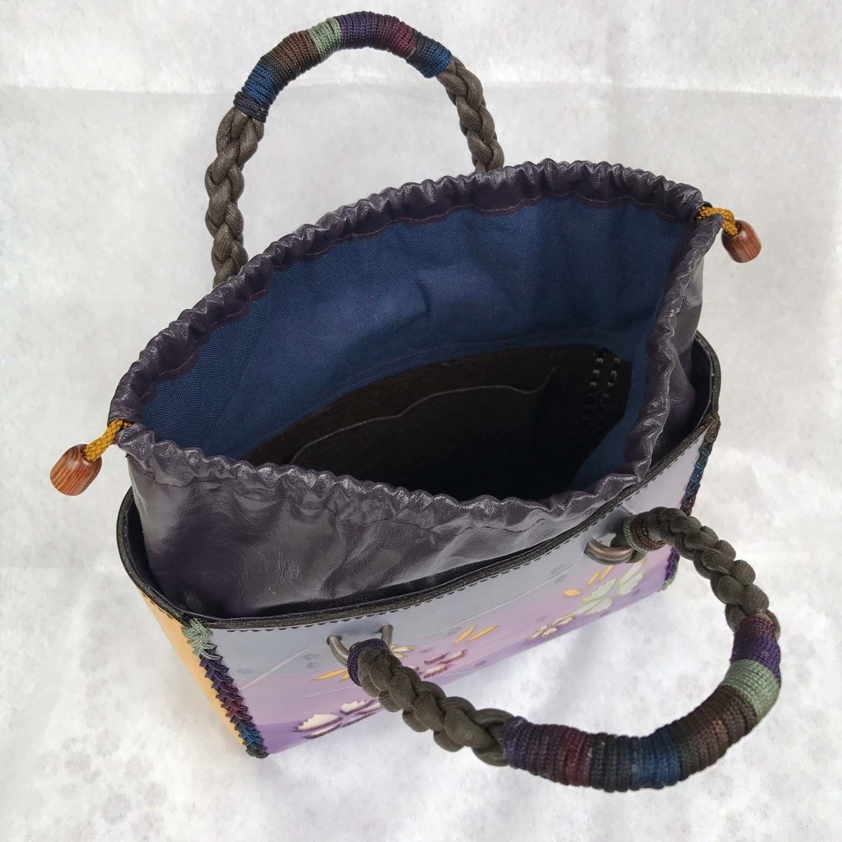 170701 和風の巾着ミニバッグ | leather works, double-i