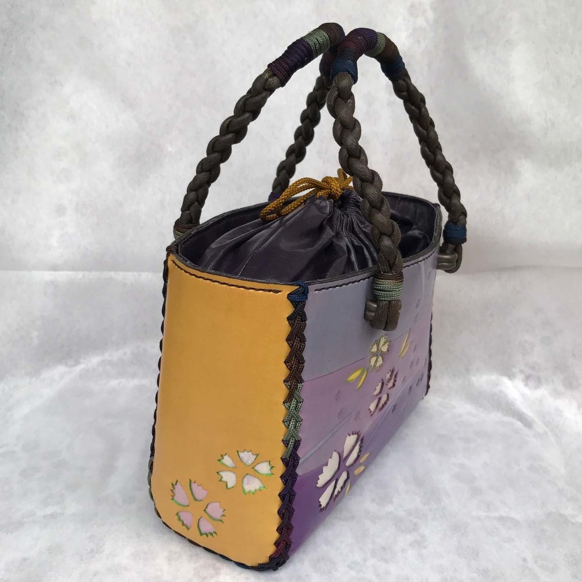 170701 和風の巾着ミニバッグ | leather works, double-i