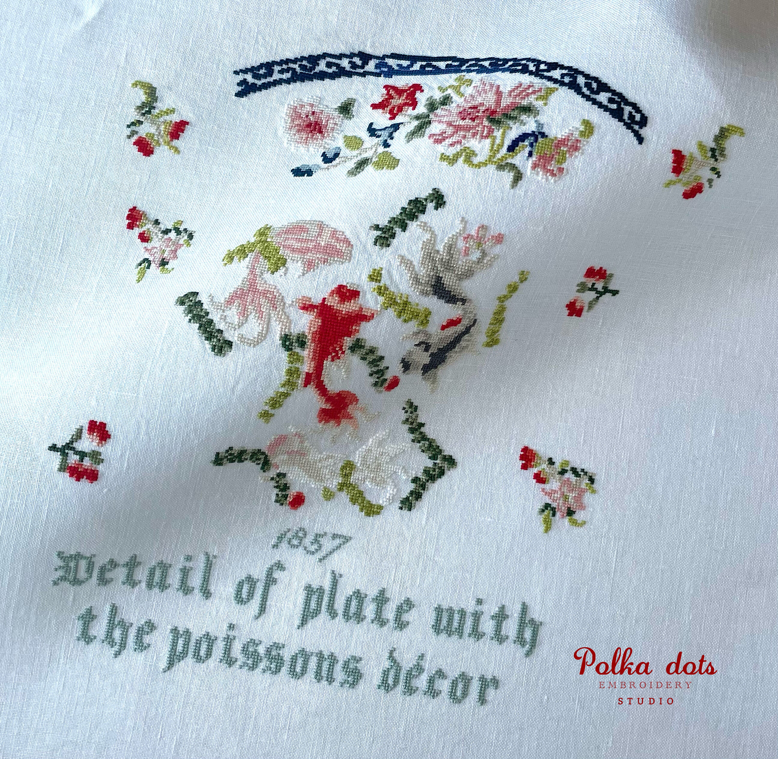 クロスステッチ図案 ダウンロード版 Plate with the poissons dècor