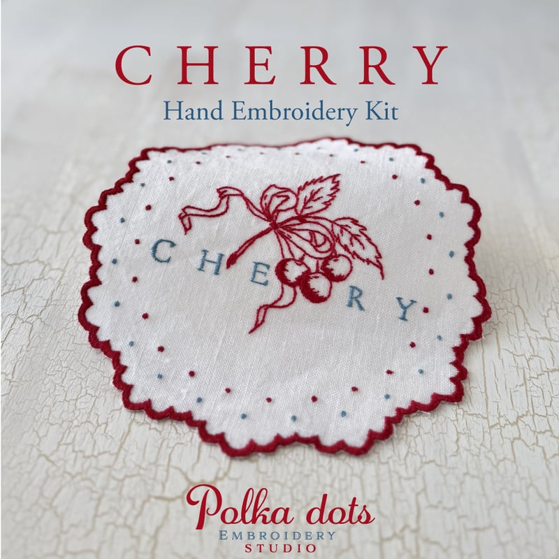 CHERRY 🍒 カットワーク ドイリーキット | Polka dots Embroidery