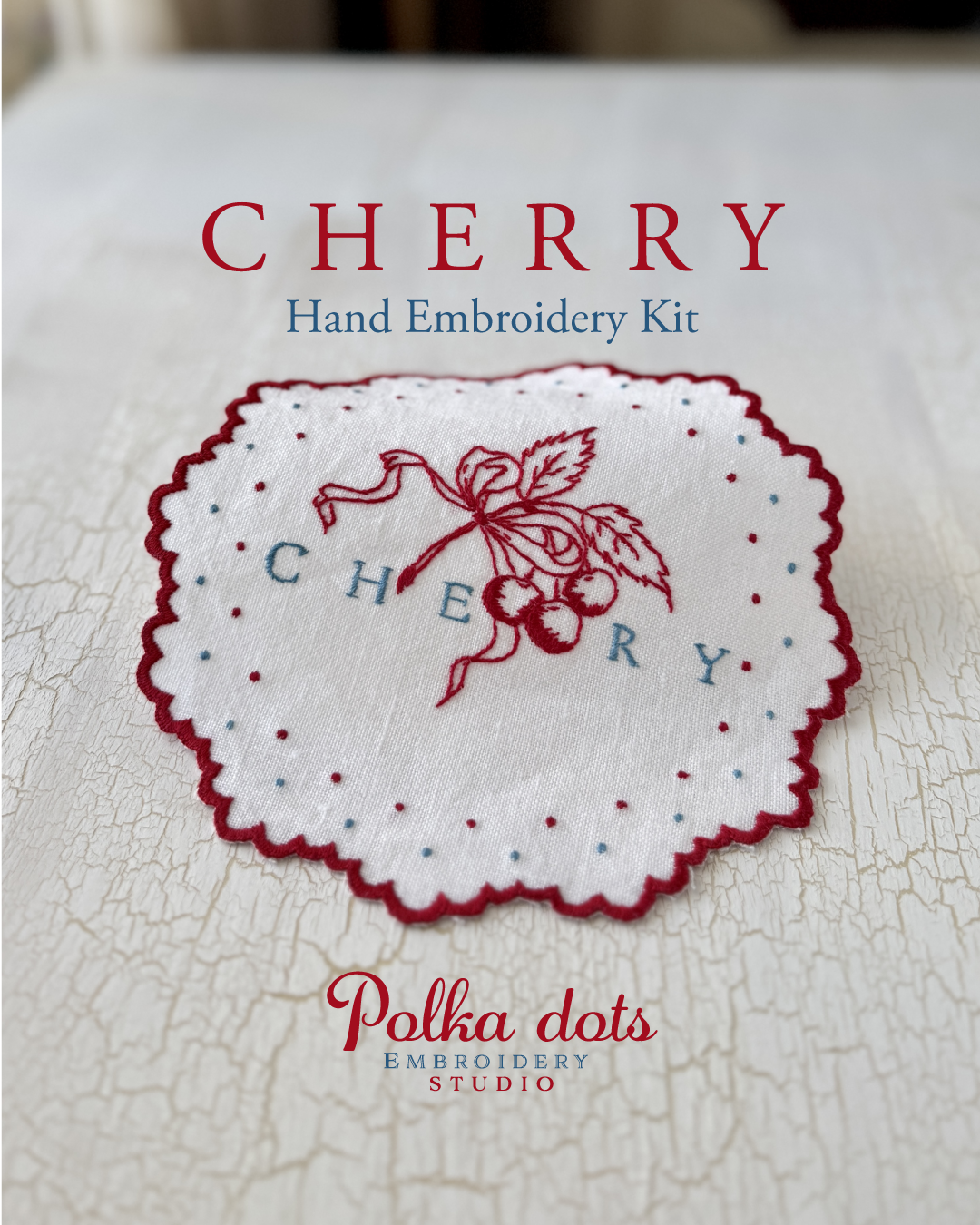 CHERRY 🍒 カットワーク ドイリーキット | Polka dots Embroidery