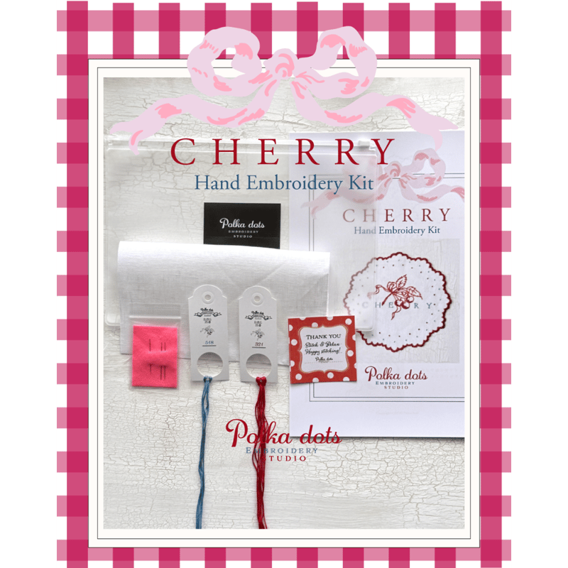 CHERRY 🍒 カットワーク ドイリーキット | Polka dots Embroidery