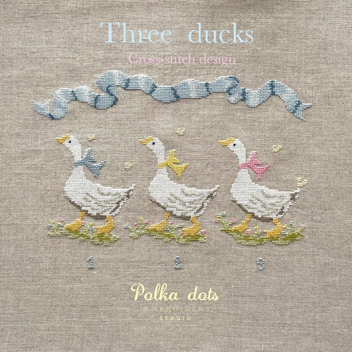 クロスステッチ図案 Three ducks | Polka dots Embroidery S...