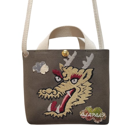 canvas mini shoulder / Embroidery dragon