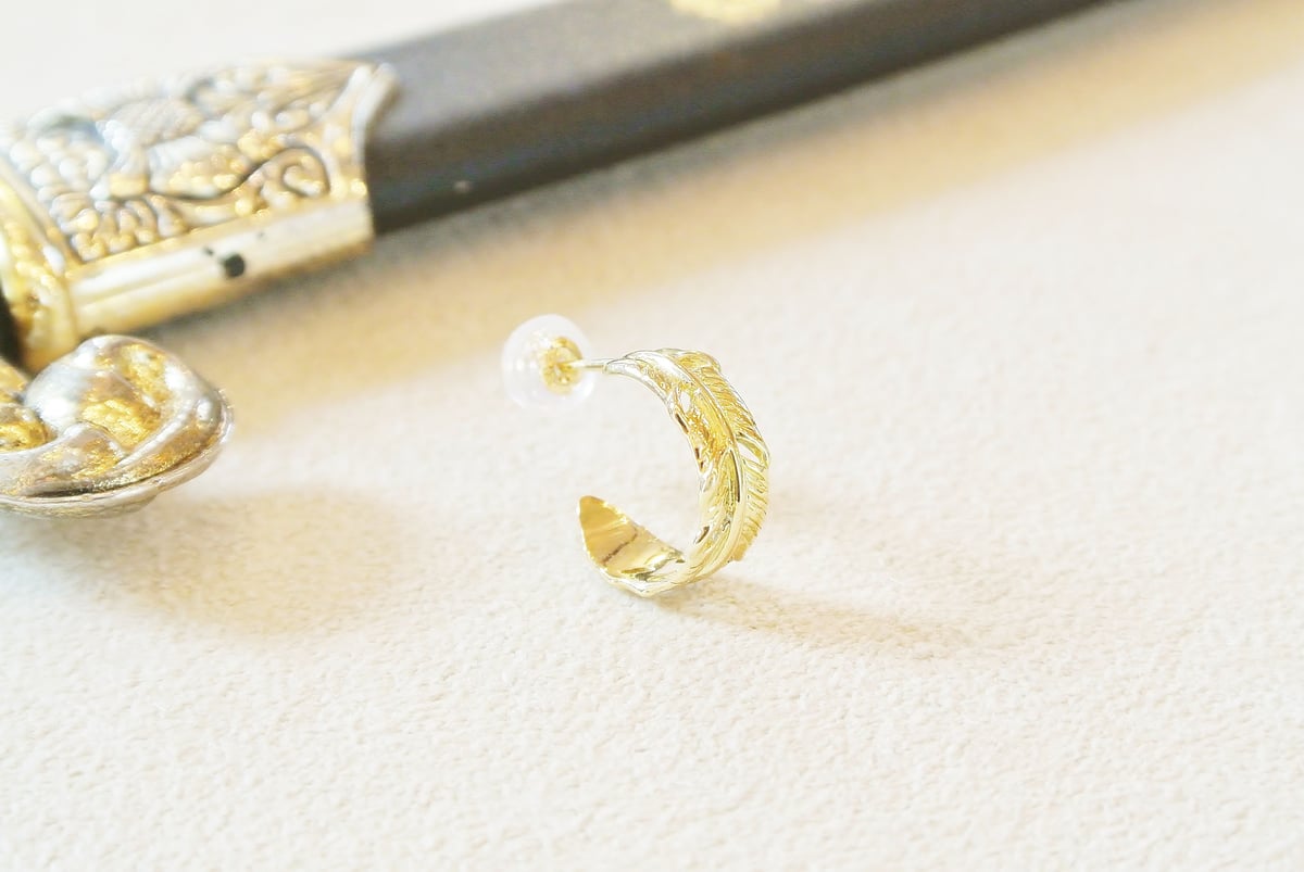 K18 フェザー ピアス GARDEL（ガーデル） NATURAL FEATHER PIERCE - K18Yellow Gold