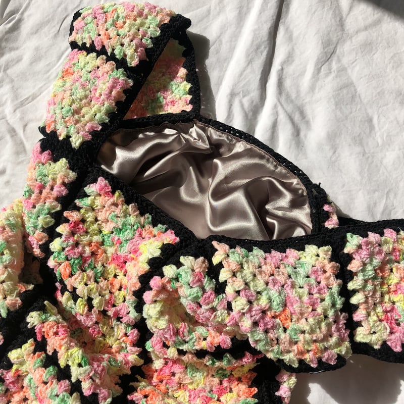 カラフルなグラニースクエアバッグ（大） グラニースクエアモチーフバッグ*カラフル/手編みバッグ - JUN