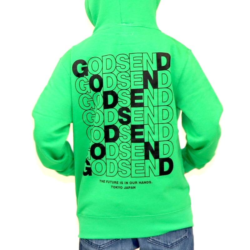 アイコンロゴ ナイロンブルゾン (ネオングリーン) CROSS LOGO HOODIE L/GREEN クロスロゴ パーカー ライトグ