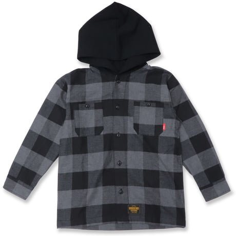 BUFFALO  CHECK  HOOD  SHIRT  バッファローチェック  フード  シャツ  BLACK