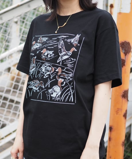 川辺のヒドリガモTシャツ（黒）Unisex S/M/L/XL