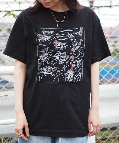 川辺のヒドリガモTシャツ（黒）Unisex S/M/L/XL