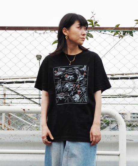 川辺のヒドリガモTシャツ（黒）Unisex S/M/L/XL