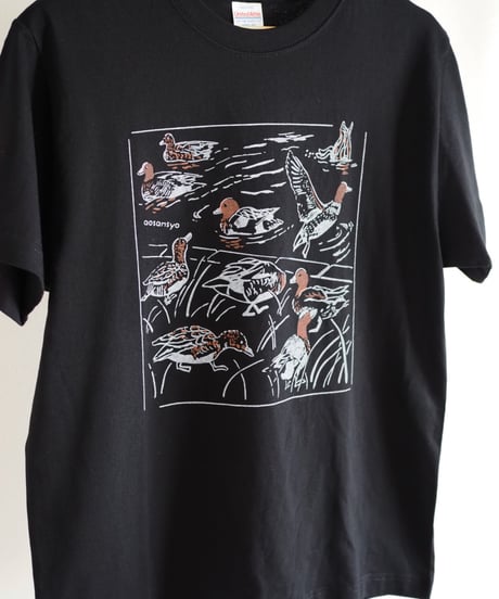 川辺のヒドリガモTシャツ（黒）Unisex S/M/L/XL