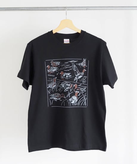 川辺のヒドリガモTシャツ（黒）Unisex S/M/L/XL